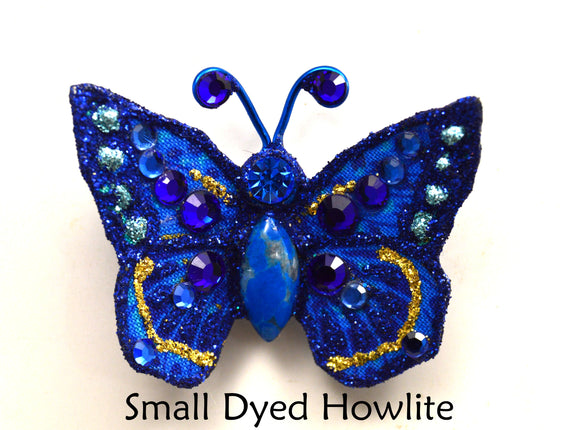 Tiny Blue Butterfly Fabric Magnetic Brooch With Dyed Howlitel  Body - Laura Wilson Gallery 