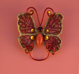 Small Red and Topaz Butterfly Fabric Magnetic Eyeglass Holder - Laura Wilson Gallery 