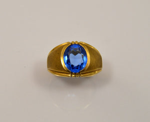 Vintage Blue Glass 10 K Men's Ring