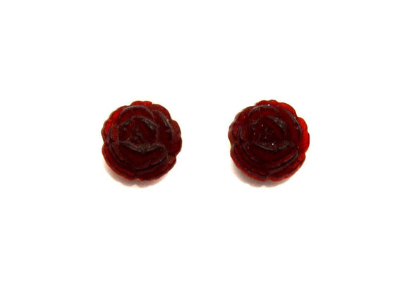 14 mm Round Red Glass Rose Magnetic or Pierced  Earrings - Laura Wilson Gallery 