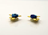10 mm Drusy Cab Set In Gold Or Silver Leaf Magnetic Non Pierced Clip Earrings - Laura Wilson Gallery 