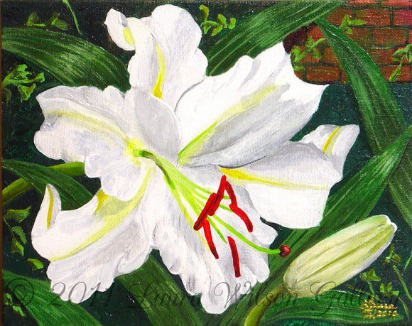 Casa Blanca Lily Original Acrylic Painting on Canvas Board - Laura Wilson Gallery 