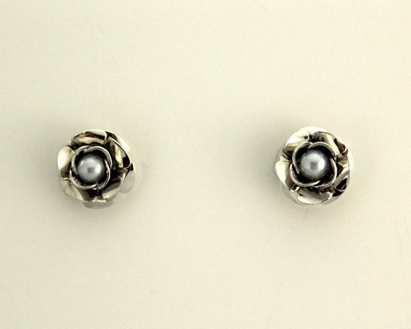 Metal Rose Magnetic Earring With Pearl Center - Laura Wilson Gallery 
