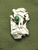 Handmade Modern Art Malachite and Sterling Silver Magnetic Scarf Pin Brooch - Laura Wilson Gallery 