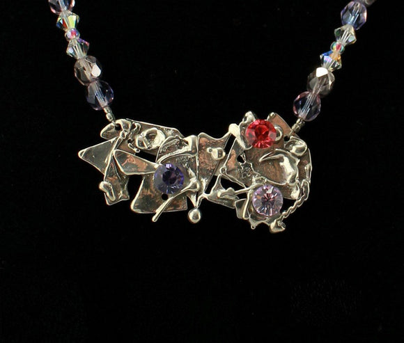 Handmade Spring Garden Fused Sterling Silver Necklace with Purple Beads - Laura Wilson Gallery 