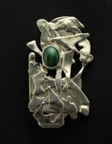 Handmade Modern Art Malachite and Sterling Silver Magnetic Scarf Pin Brooch - Laura Wilson Gallery 