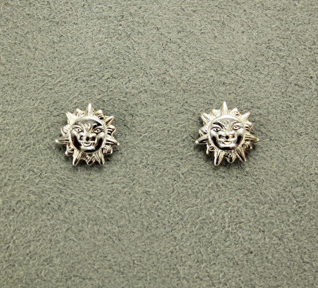 Silver 10 mm Tiny Sun/Lion Face Magnetic or Pierced Earrings