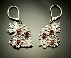 Handmade One of a Kind Grape Cluster Earrings With Garnets - Laura Wilson Gallery 