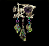 Handmade Original One of a Kind Amethyst and Paua Shell Sterling Silver Brooch and Pouch - Laura Wilson Gallery 