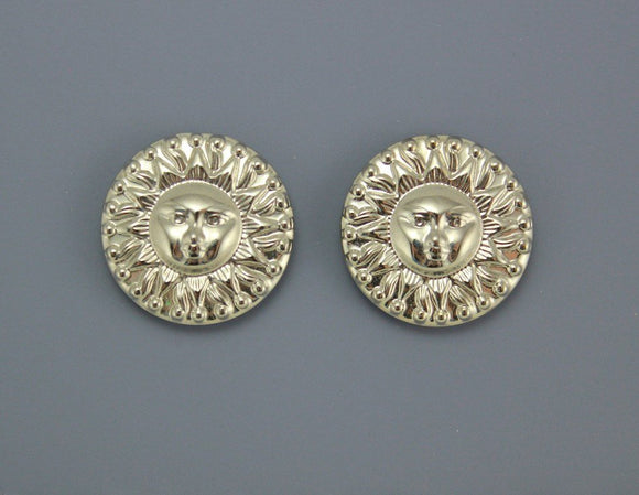Silver or Gold Sun Face Embossed Magnetic or Pierced Earrings - Laura Wilson Gallery 