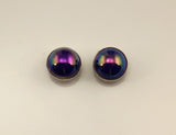 12 mm Aurora Borealis Blue and Silver Round Button Magnetic Clip Earrings - Laura Wilson Gallery 