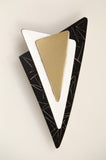 Handmade Original Design Black, Gold and White Aluminum Triangle Magnetic Brooch - Laura Wilson Gallery 