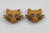 Brown Cat Earrings with Blue Eyes and Pink Nose