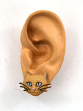 Brown Cat Earrings with Blue Eyes and Pink Nose
