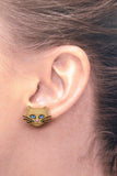 Brown Cat Earrings with Blue Eyes and Pink Nose