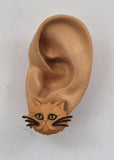 Brown Cat Earrings with Green Eyes and Pink Nose