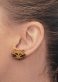 Brown Cat Earrings with Green Eyes and Pink Nose