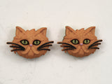 Brown Cat Earrings with Green Eyes and Pink Nose