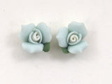 Handmade Ceramic Light Blue Rose Earrings