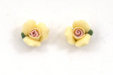 Handmade Ceramic Light Yellow Rose Earrings