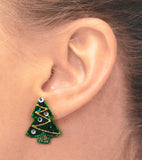 Magnetic Christmas Tree Earrings With Gold Glitter
