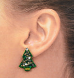 Magnetic Christmas Tree Earrings With Gold Paint