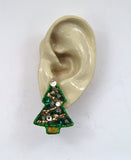 Magnetic Christmas Tree Earrings With Gold Paint