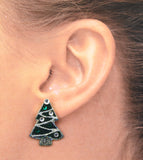 Magnetic Christmas Tree Earrings With Silver Glitter