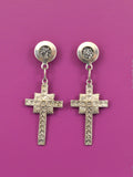 Silver Cross Dangle Earrings: No Piercing, All Style!