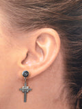 Silver Cross Dangle Earrings: No Piercing, All Style!