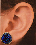 Handmade Blue Drusy Quartz Magnetic Clip Non Pierced Earrings