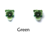 Crystal-Adorned Green Violet Earrings: A Touch of Elegance