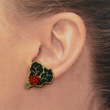 Magnetic Holly Earrings With Red Seed Beads