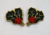 Magnetic Holly Earrings With Red Seed Beads