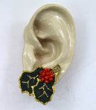 Magnetic Holly Earrings With Red Seed Beads