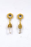Magnetic Quartz Crystal Dangle Earrings  in Gold Setting