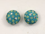 Vintage Turquoise Fabric Button Earrings