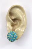 Vintage Turquoise Fabric Button Earrings