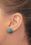 Vintage Turquoise Fabric Button Earrings