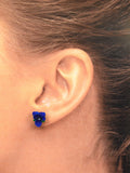 Vibrant Blue Violet Flower Earrings with Sparkling Crystals