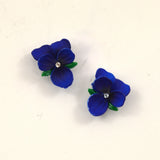 Vibrant Blue Violet Flower Earrings with Sparkling Crystals