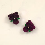 Vibrant Purple Violet Flower Earrings with Sparkling Crystals