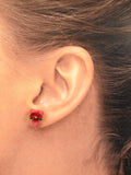 Vibrant Red Violet Flower Earrings with Sparkling Crystals