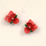 Vibrant Red Violet Flower Earrings with Sparkling Crystals