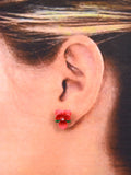 Vibrant Red Violet Flower Earrings with Sparkling Crystals