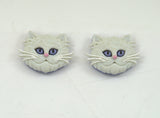 Off White Cat Earrings with Blue Eyes and Pink Nose
