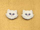 Off White Cat Earrings with Blue Eyes and Pink Nose