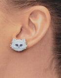 Off White Cat Earrings with Blue Eyes and Pink Nose