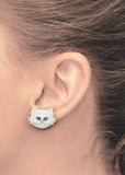 Off White Cat Earrings with Blue Eyes and Pink Nose