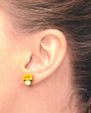 Elegant Yellow Violet Earrings Adorned with Sparkling Crystals